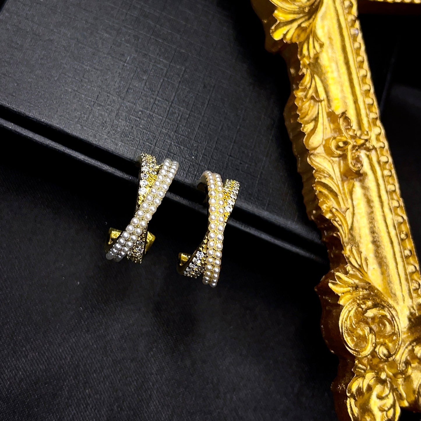 Criss Cross Pearl Hoop Earrings