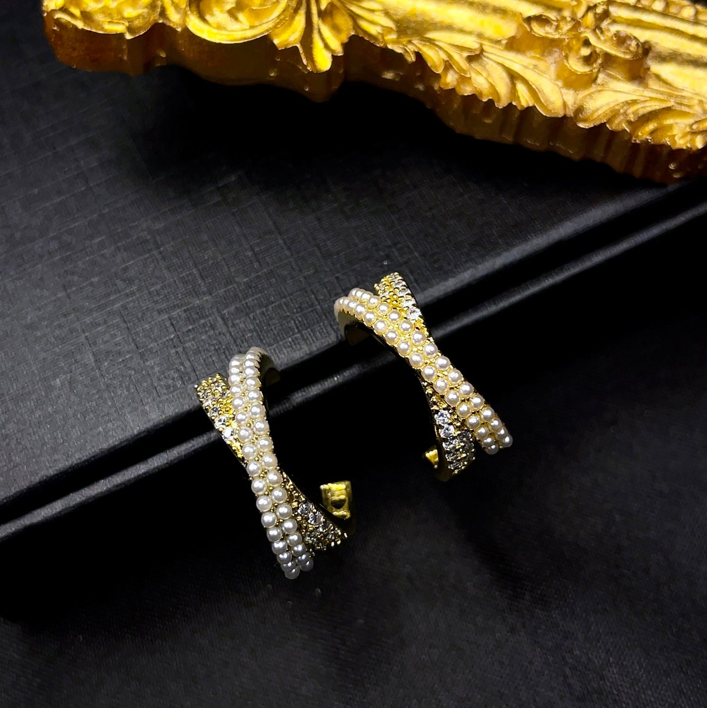 Criss Cross Pearl Hoop Earrings