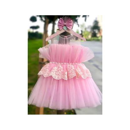 Special occasion pink lace dress with bow - Western By Zari