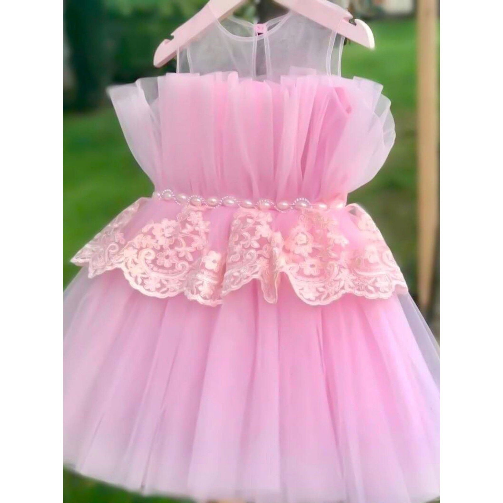 Special occasion pink lace dress with bow - Western By Zari