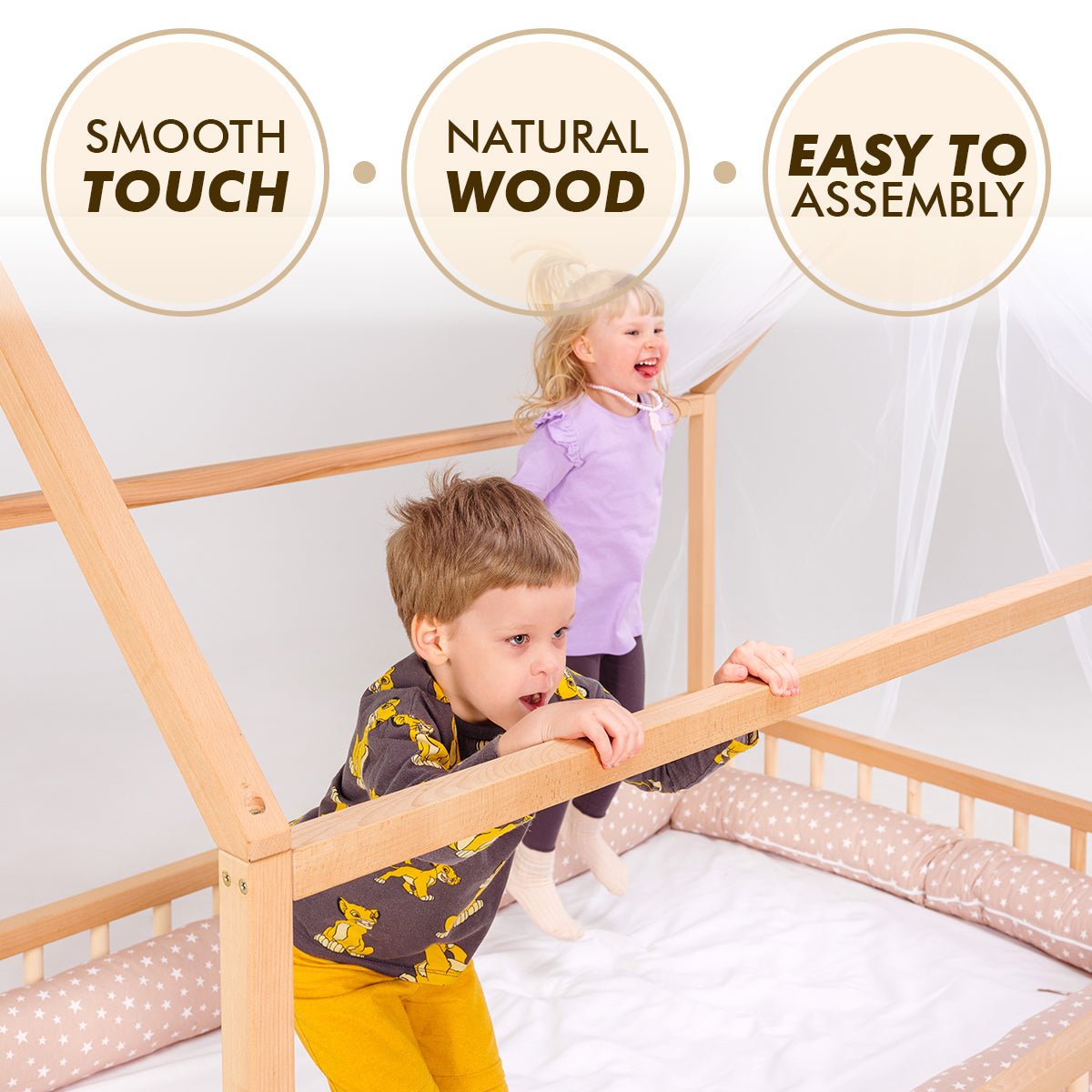 Twin Size Montessori House Bed for Kids with Fence