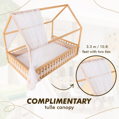 Twin Size Montessori House Bed for Kids with Fence