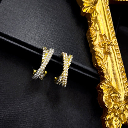 Criss Cross Pearl Hoop Earrings